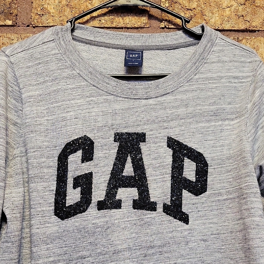 GAP Women's Light Gray Pullover Sweatshirt with Black Sparkly Logo Size Large - Picture 4 of 11